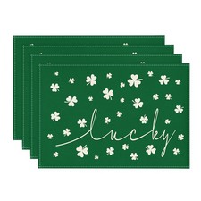 Green Lucky Shamrock St. Patrick's Day Placemats Set of 4, 12x18 Inch Seasonal S