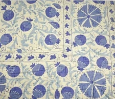 $394+tax John Robshaw Textiles Tejal Quilted Throw Azure Blue Pomegranate flower