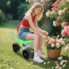 360?? Rotation Foldable Garden Rolling Stool  Adjustable Height Garden Stool