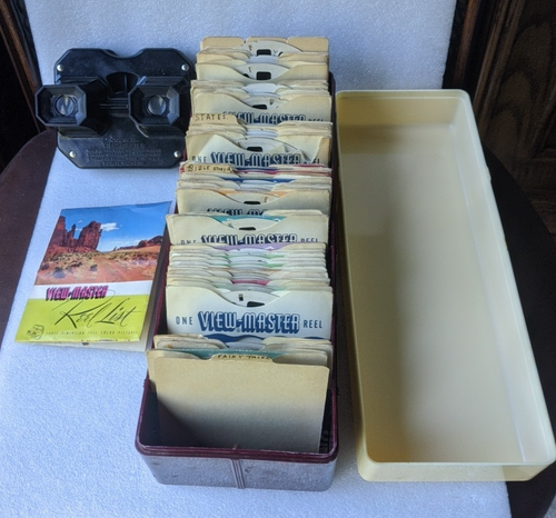 LOTE grande View-Master 47 carretes en una caja de almacenamiento de biblioteca con visor! - Imagen 2 de 10
