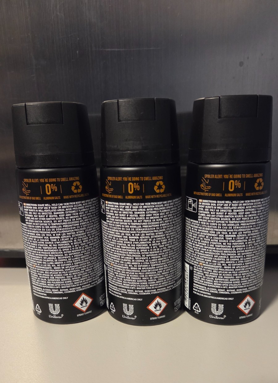 3 Pack Axe Leather & Cookies  Mens Deodorant Body Spray, 150ml (5.07 oz )