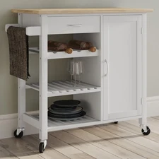Kitchen Island with Towel Rack and Shelves for Storage Rolling Cart, White