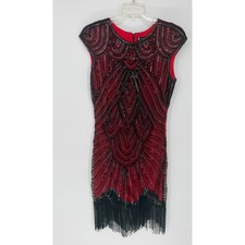 Red and Black Sequin Flapper Dress Small