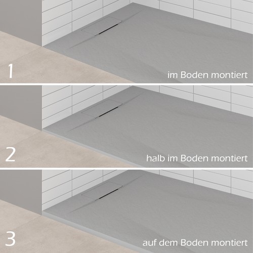 SMC Duschwanne Duschtasse Polar in Stein-Optik inkl. Ablaufgarnitur - Grau - Bild 6 von 30