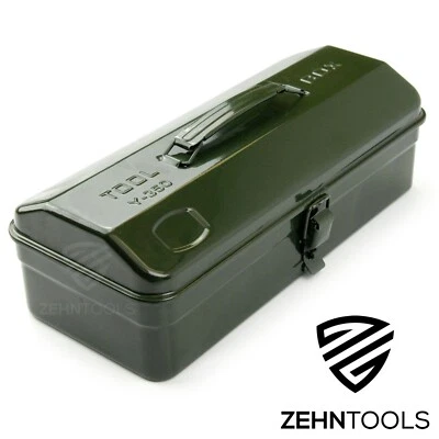 ZEHN TOOLS Vintage Army Green Tool Box Van Truck Chest Carry Handle Metal Steel Ammo Tin