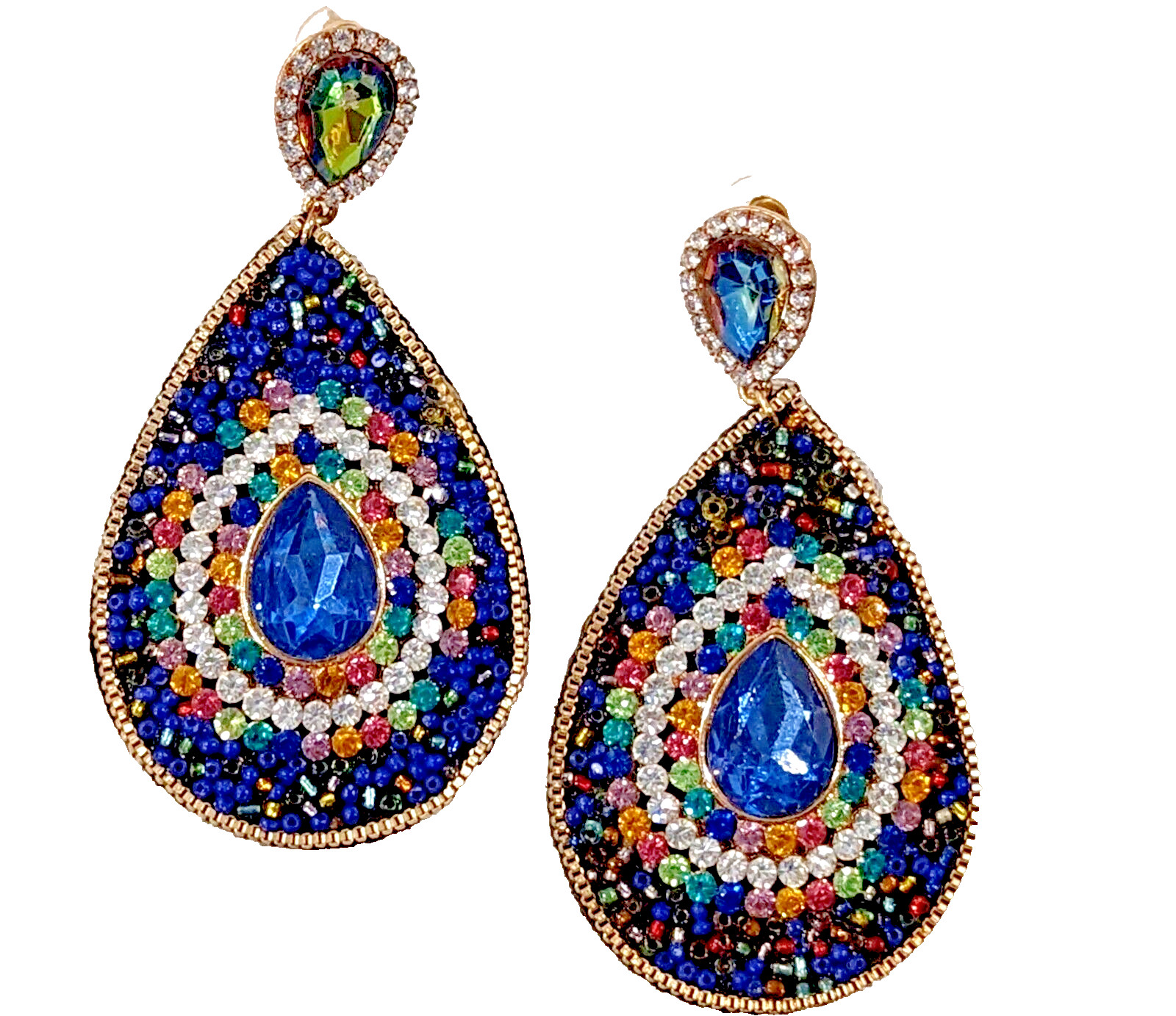 Large Earrings Post Statement Teardrop Faceted Fa… - image 1