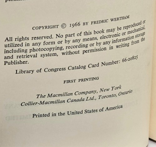 A Sign For Cain An Exploration of Human Violence Wertham 1966 1st Ed/Print HC$DJ - Picture 5 of 10