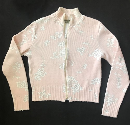 NORMAN TODD CARDIGAN ROSA WEISS GEBLÜMT WOLLE PULLOVER REIßVERSCHLUSS Gr. S UNIKAT LIEBLING! - Bild 2 von 4