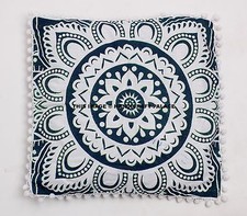 Verde Mandala Stampa Pompon Pizzo Copricuscino Copriletto Indiano Finto Bohémien