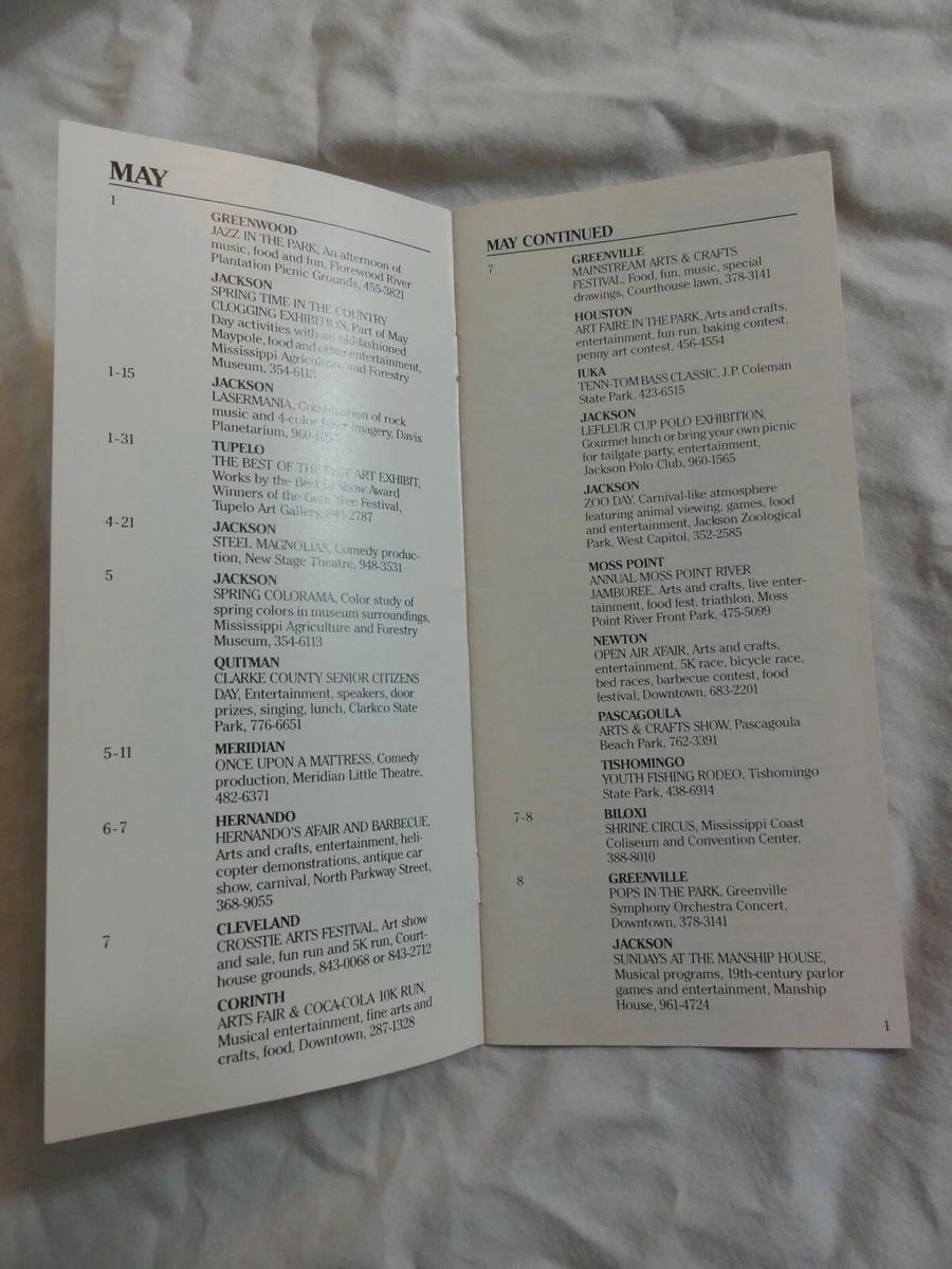 Vintage Pamphlet MS - MISSISSIPPI 1988 Calendar of Events May ~ August |  eBay