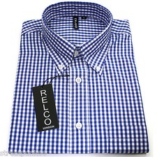 Relco Mens Blue White Gingham Short Sleeved Shirt Button Down Mod Skin Retro New