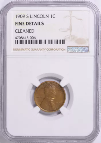 1909 S Lincoln Cent NGC Fine Details Cleaned