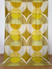 2 vintage fabric curtains green olive 70s Mid-Century 69.5" (+15.5" hem) x 45.5"