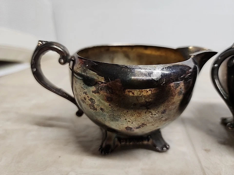 ONEIDA Plateado, Crema con Patas, Azúcar Cuenco Roto, Estilo Victoriano, De Colección Foto 3 de 4