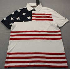Tommy Hilfiger Mens Red White  Blue Star Stripes Custom SS Polo Shirt NWT M 70
