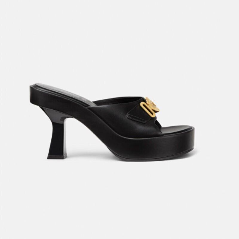 PANTOFOLA D’ORO Ciabatte tacco alto con suola spessa moda cintura metallo fibbia show sandali