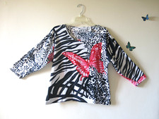 Vintage Keren Hart Cotton Red Butterfly Beaded Long Sleeves Zebra Top Size 1X L 
