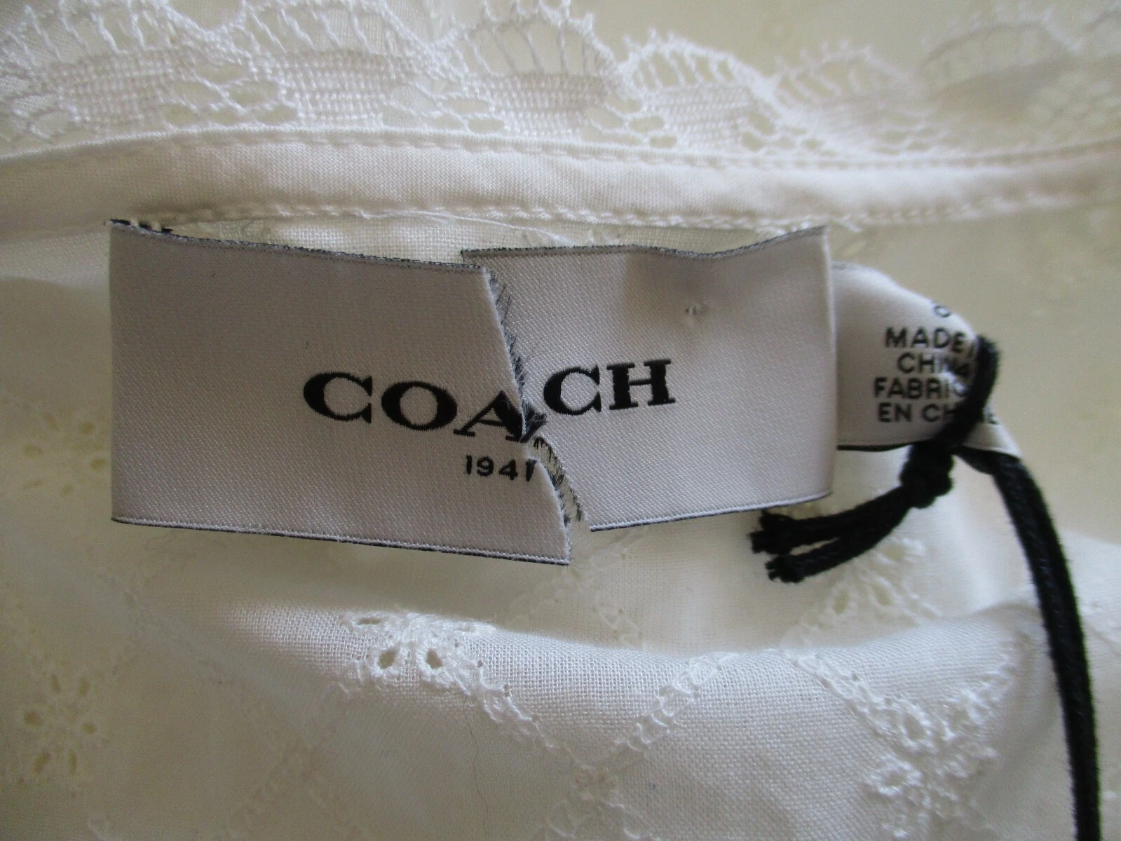 Maxi abito Coach Broderie Anglaise bianco pizzo taglia 8 donna nuovo con etichette $695 orlo con volant