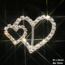 10 X DOUBLE HEART RHINESTONE RIBBON SLIDER BUCKLES DIAMANTE SPARKLY WEDDING