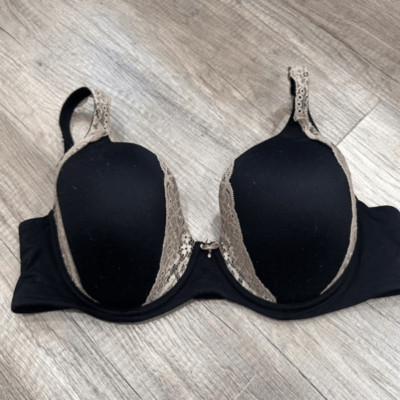 Soma Embraceable Full Coverage Lace Trim Underwire Black Bra Ivory Lace Size 38C