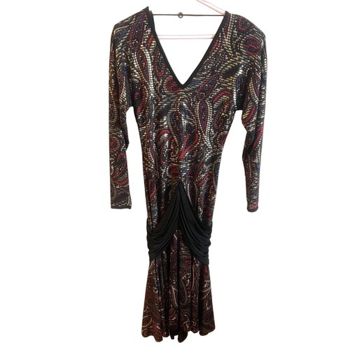 Vintage 80's Janine's Fashions of London Mosaic Metallic Midi Dress Size M