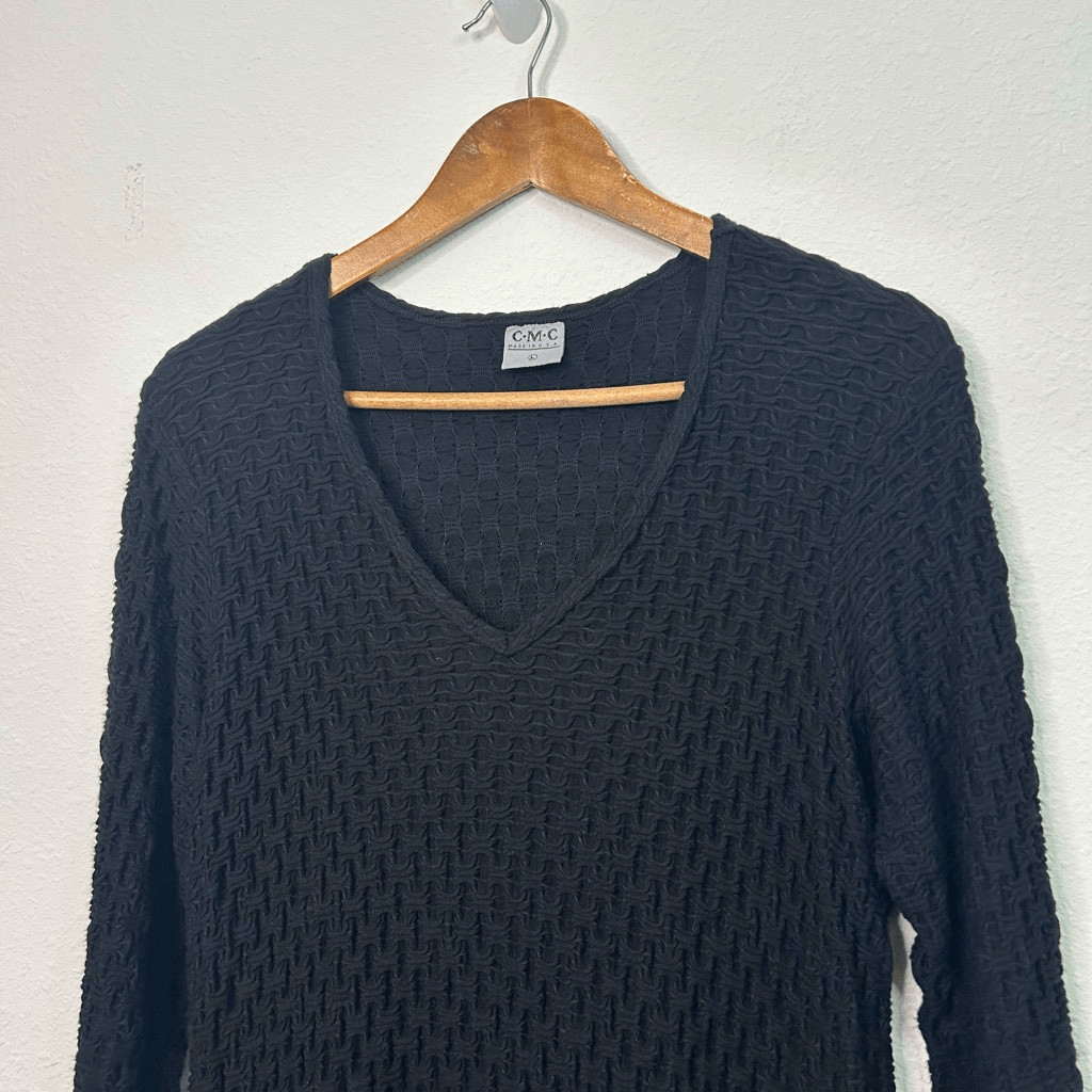 CMC Color Me Cotton Women’s Black Textured Stretch Tunic Minimalist Top Size L