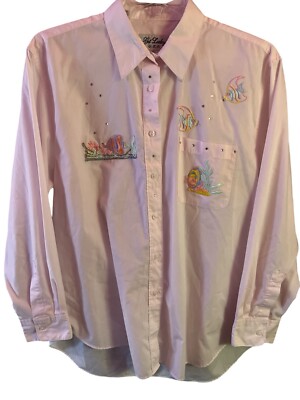 Get Lucky Womens Shirt Sz XL Pink White Striped SEA Life
