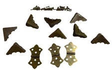 Antique Vintage Art Deco Trunk Chest Case Hinges Hinge Brass Corner Guards