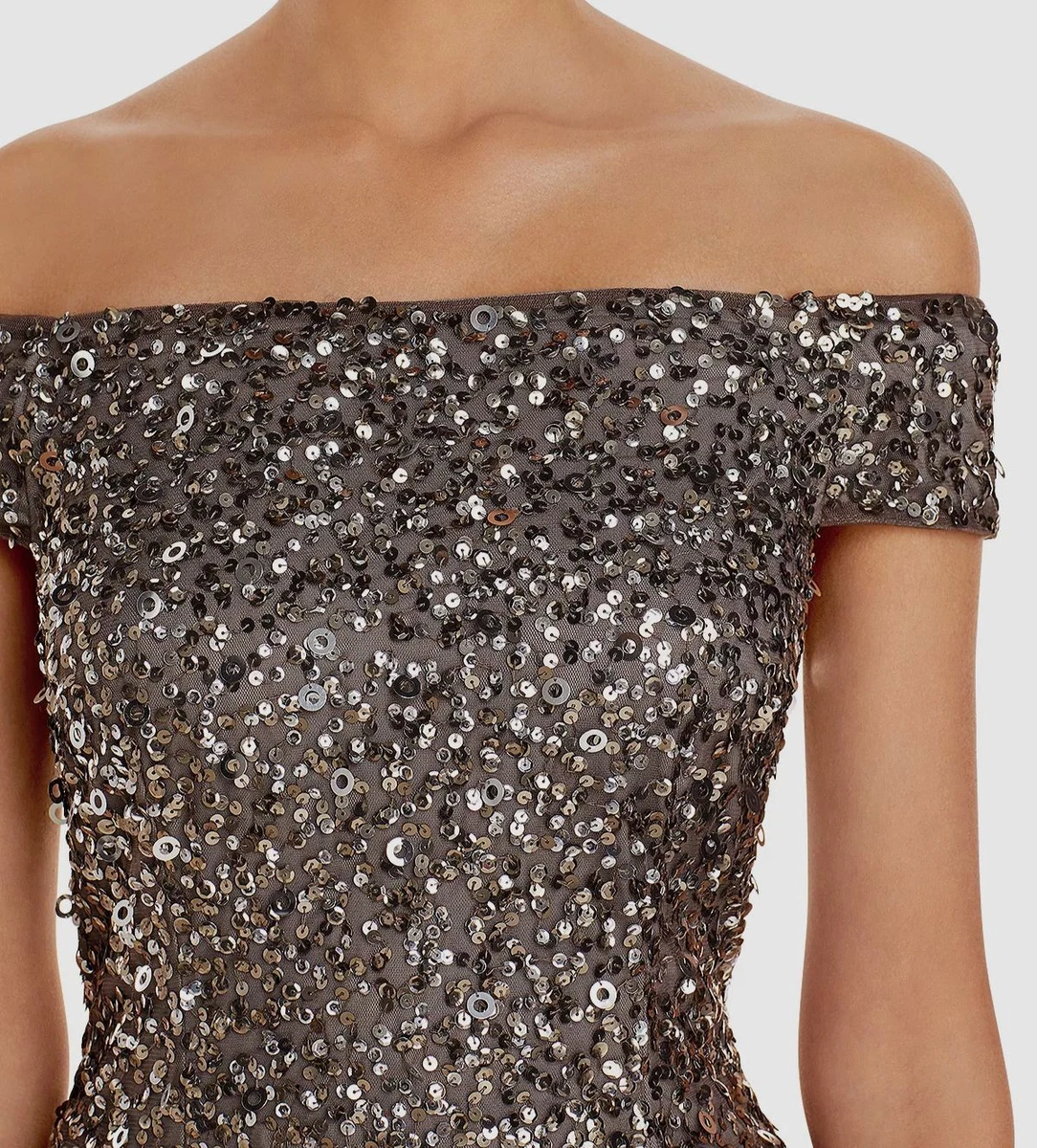 Adrianna papell off the sale shoulder sequin beaded gown
