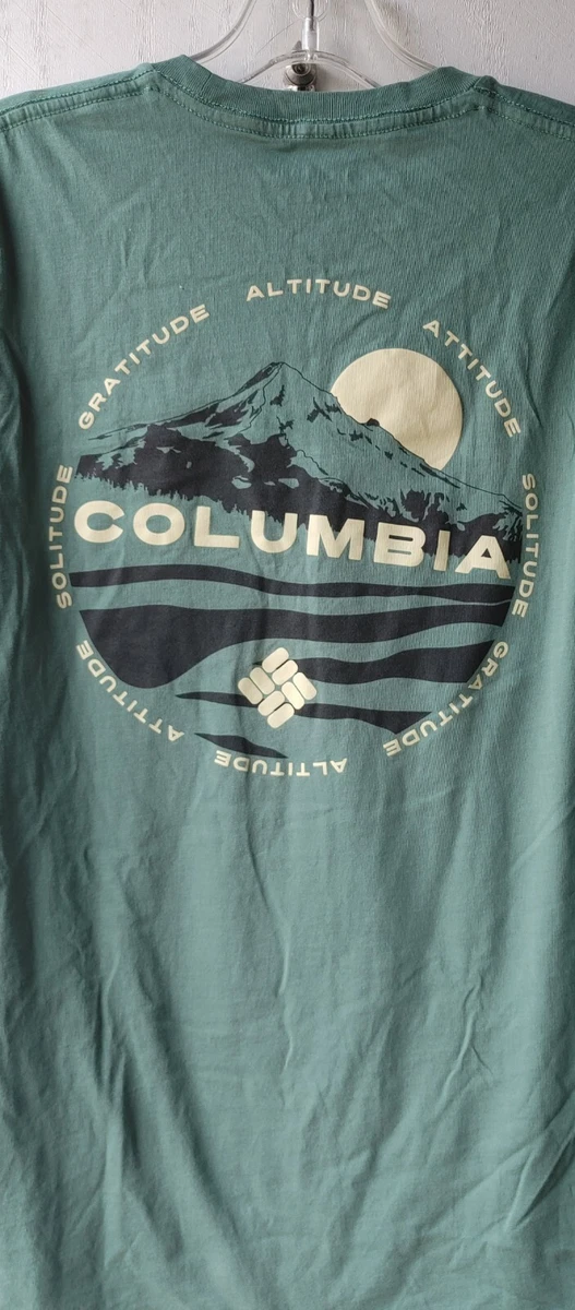 NWOT Columbia T shirt Gratitude Attitude Altitude Solitude Size Small Green Teal
