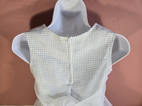 Vintage Girls Bonnie Jean Dress Sheer Overlay Over Green White Gingham Size 14 - Picture 8 of 15