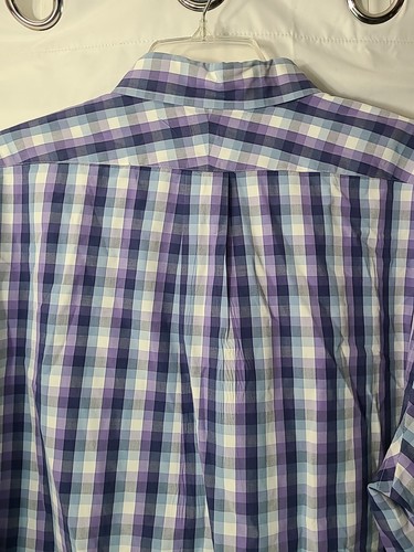 Lands End Mens Casual Dress Purple Plaid Button Down Shirt Size XL 17-17.5 - Picture 4 of 10