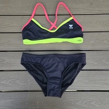 TYR Womens Durafast Solid Black Crosscutfit Workout Bikini Set Sz S NEW Sample