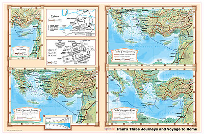 CoolOwlMaps Paul Journeys Rome Voyage Bible Studies Wall Map Poster 36x24 Paper