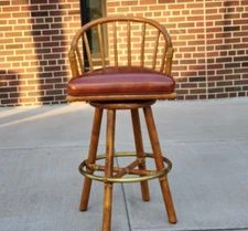 Vintage McGuire Organic Modern Rattan Oak Swivel Barstool