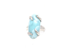 Authentic Vintage Larimar Specimen Ring .925 Sterling Silver Mounting Size 6.5