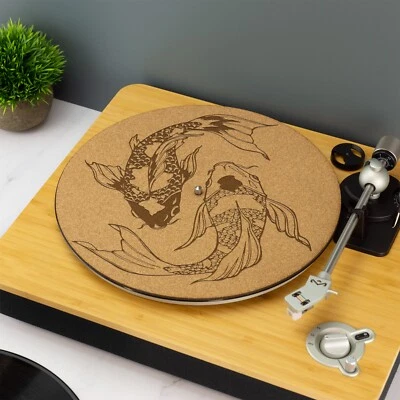 Koi Fish Yin and Yang Record Player Slipmat TurnTable DJ Slip Mat Laser Engraved