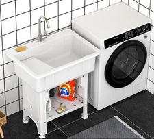 Utility Sink Laundry Tub with Faucet & Basement for Laundry Room Garage or Shop