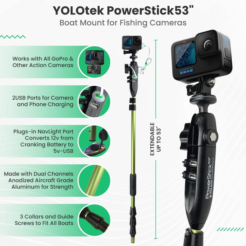 PowerStick 53 Perche Télescopique Pour GoPro - Alimentation USB Continue - 34-53 Cm