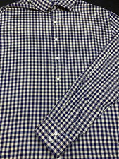 Ben Sherman Mens Button Long Sleeve Navy White Plaid Cotton Shirt 18 36/37