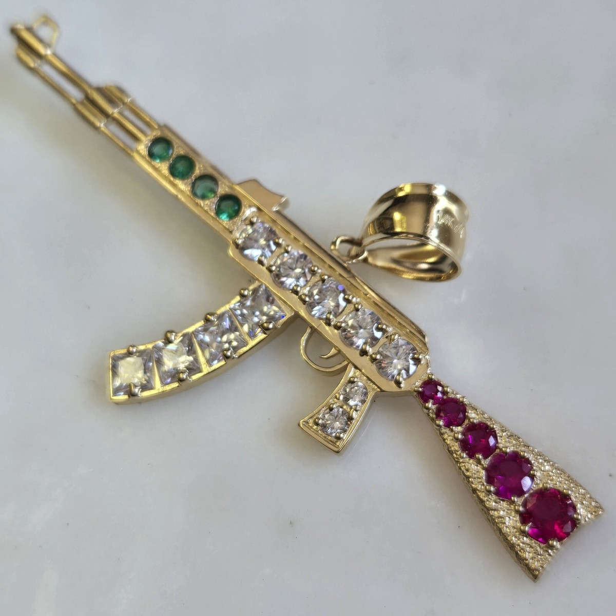 Big real solid 14k yellow Gold AK-47 Gun Pendant 3.50 inch wide | eBay