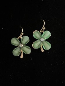 4 Leaf Clover Saint Patrick's Day Dangle Drop Earrings Green Sparkle Lucky