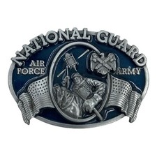 Vintage 1982 NATIONAL GUARD MILITARY Belt Buckle Bergamot Brass, Blue  Silver