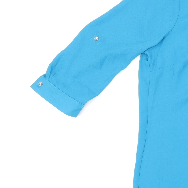 Classic Womens Blue Polyester Blend Basic Button-… - image 7