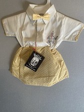 Barboteuse vintage bébé garçon éblouissant jaune et ivoire avec nœud papillon clown polkadot neuf avec étiquette 12 mois