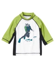 GYMBOREE SWIM SHOP  SCUBA DIVER N FISH L/S RASHGUARD 3 4 5 6 8 10 12 NWT