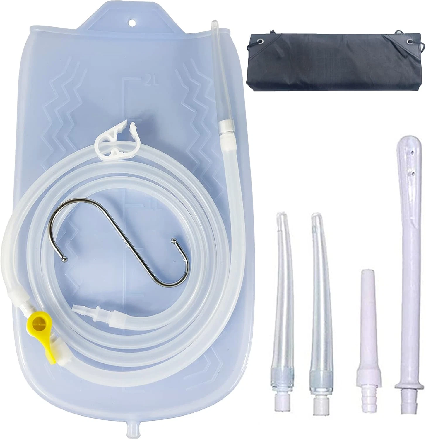 Silicone Enema Kit 2 L Enema Bag 6.3Ft. Long Silicone Hose 3 Multi-Size Reusable