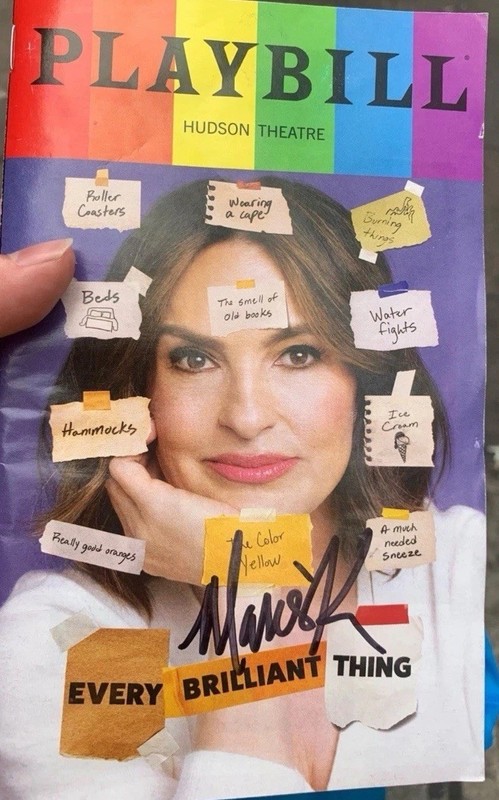 Mariska Hargitay Signed Playbill Every Brilliant Thing Broadway Svu Law + Order