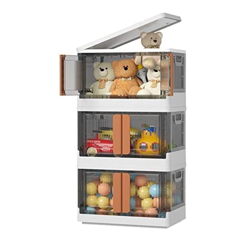 3PCS 32L Collapsible Storage Bin Clear Plastic Box Container w/Lid Wheel 2 Door