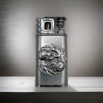 Vintage Lighter Flaming Skulls Mystic Gifts Evil Working But Needs Fluid
